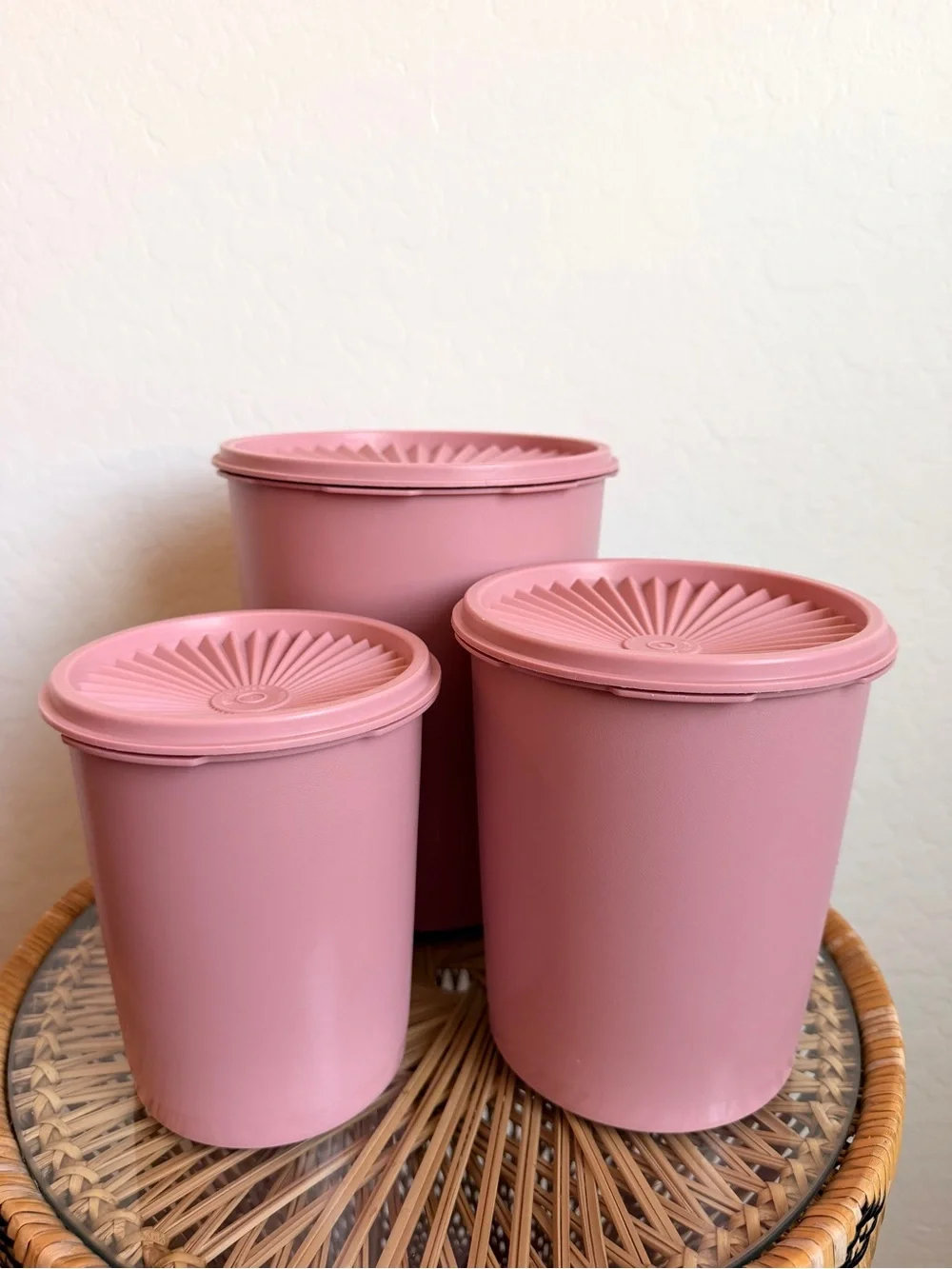 Vintage Pink Tupperware Servalier Canister Set